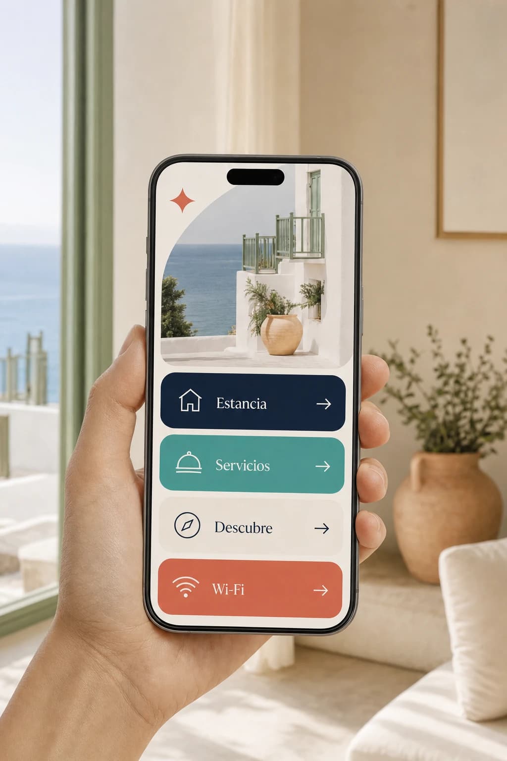 Concepto visual de una app de huésped en un teléfono