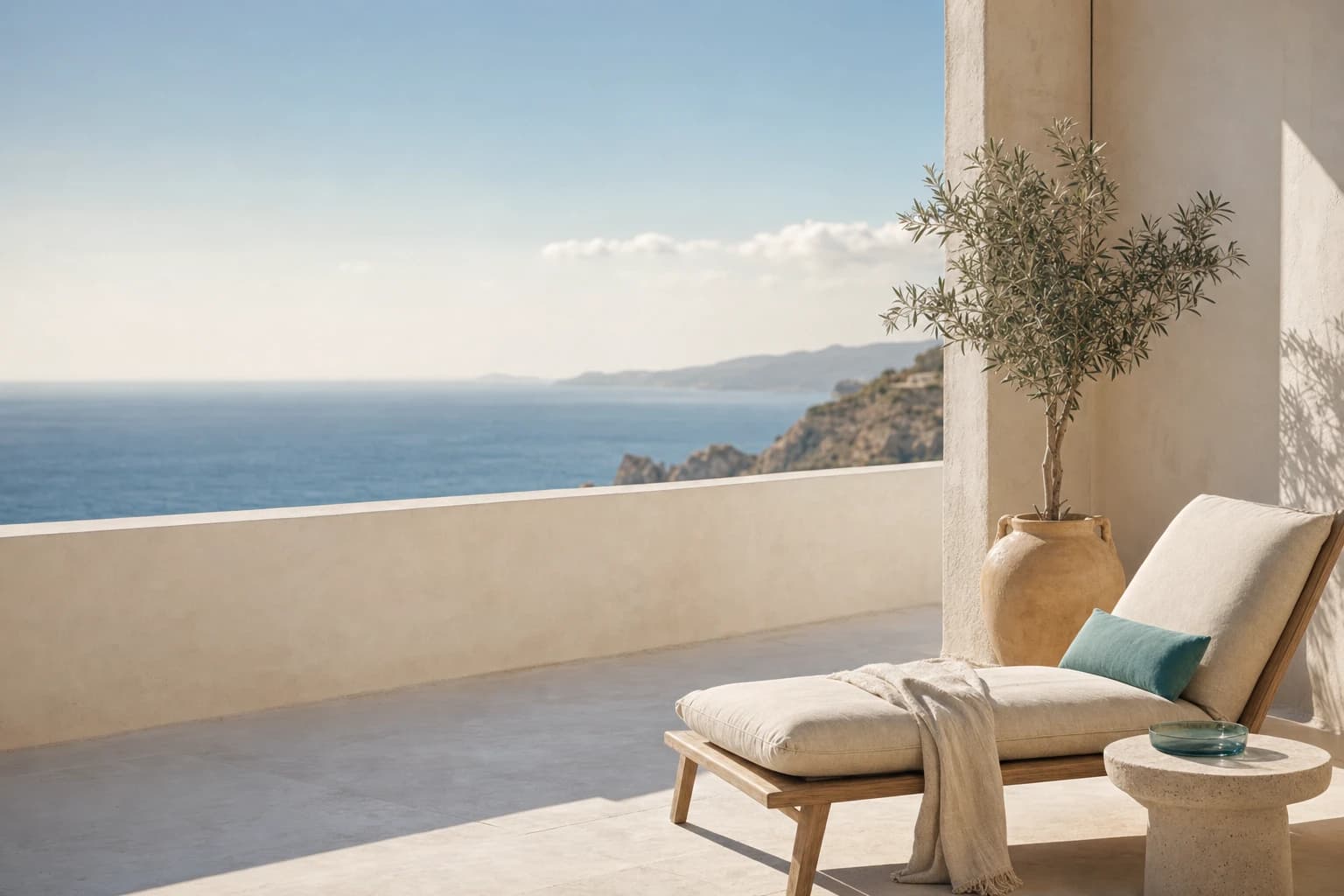 Terraza luminosa de un apartamento junto al mar
